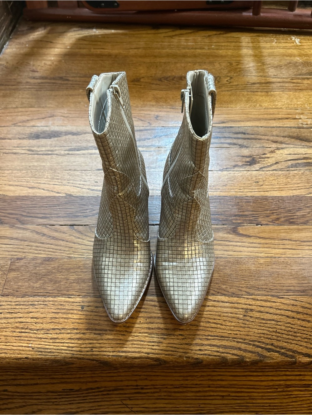 Coconuts by Matisse Metallic Gold Textured Pointed Toe Ankle Booties